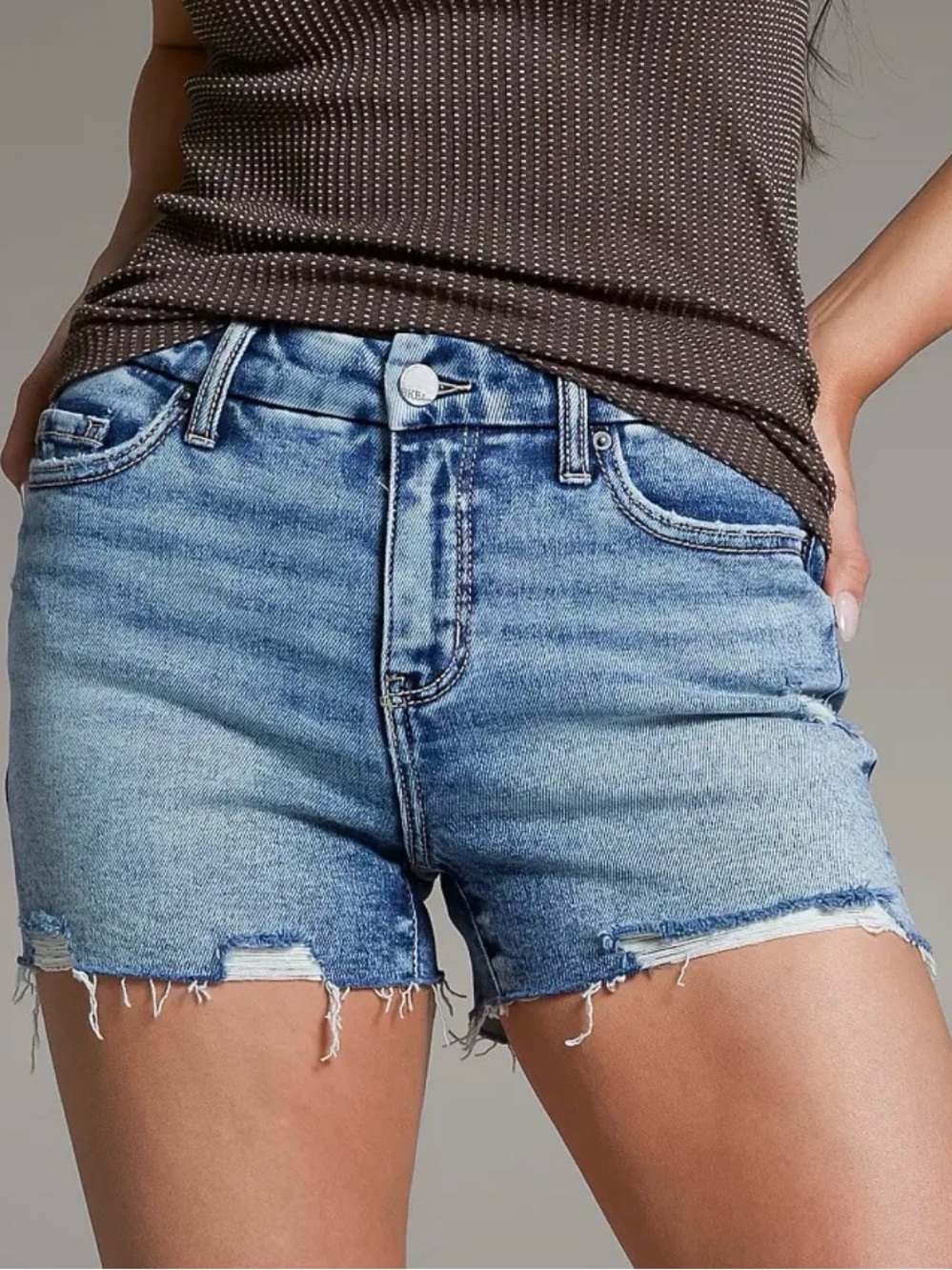 BKE Gabby Distressed High Rise Denim Stretch Shorts Size 30”